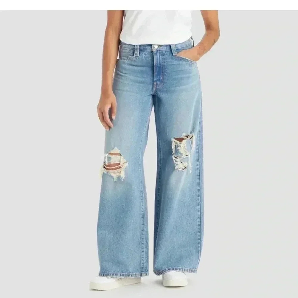 Levi's Light Blue Distressed Wide-Leg Jeans